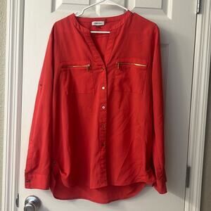 Calvin Klein Women’s Blouse Salmon color Long Tab Sleeve Size XL